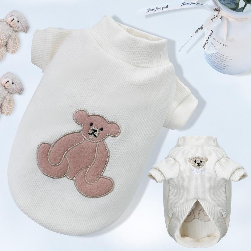 Quần áo vải Cotton cho Chó Mèo hình gấu thêu , Áo Giữ ấm ,Áo dày có tay. Quần Áo Thú Cưng