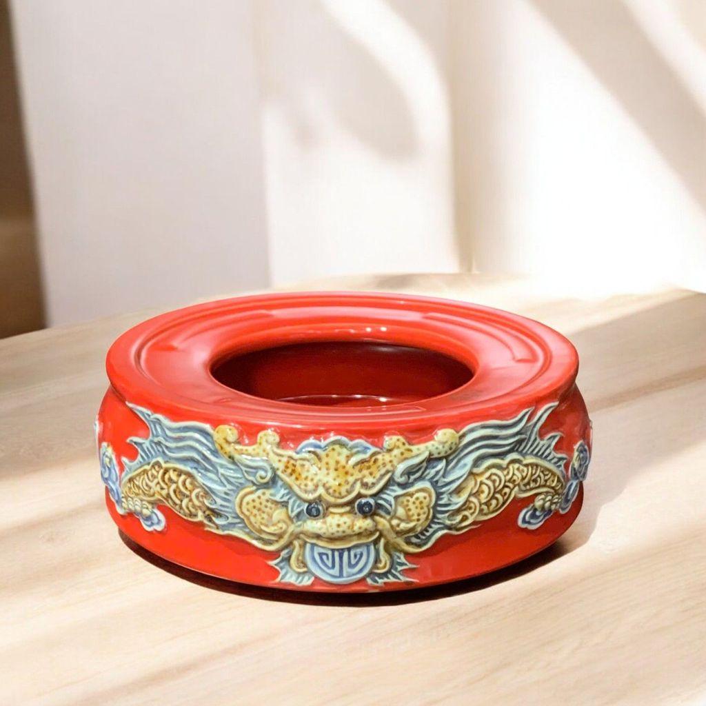 Bát Hương Rồng Đắp Nổi Cao Cấp Men Đỏ RỒNG VIỆT - Gốm Sứ Bát Tràng Bát Nhang Lư Hương Đẳng Cấp