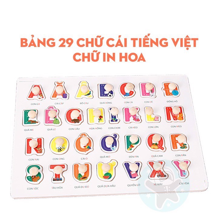 Bảng Chữ Cái Tiếng Việt Có Núm Gỗ, Bảng Núm Gỗ Học Tiếng Việt Cho Bé, Họa Tiết, Màu Sắc Tươi Sáng, Tạo Hứng Thú Cho Bé Khi Chơi