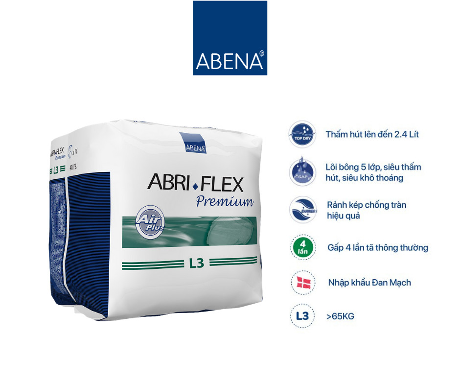 [Thấm hút 2.4 lít] Combo 3 tã quần người lớn Abena Abri Flex Premium L3 (14 miếng) - Giảm 10% - Nhập Khẩu Đan Mạch