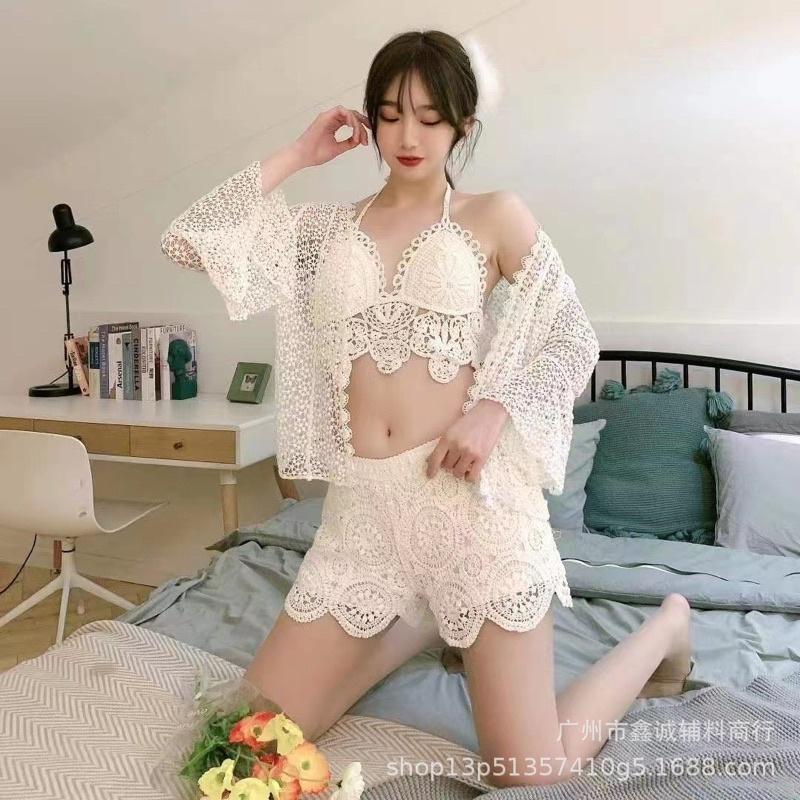 58-Set bikini đi biển len móc 3 món đồ bơi mùa hè 2023