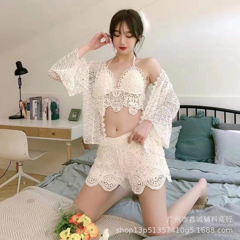 58-Set bikini đi biển len móc 3 món đồ bơi mùa hè 2023(có bán lẻ)