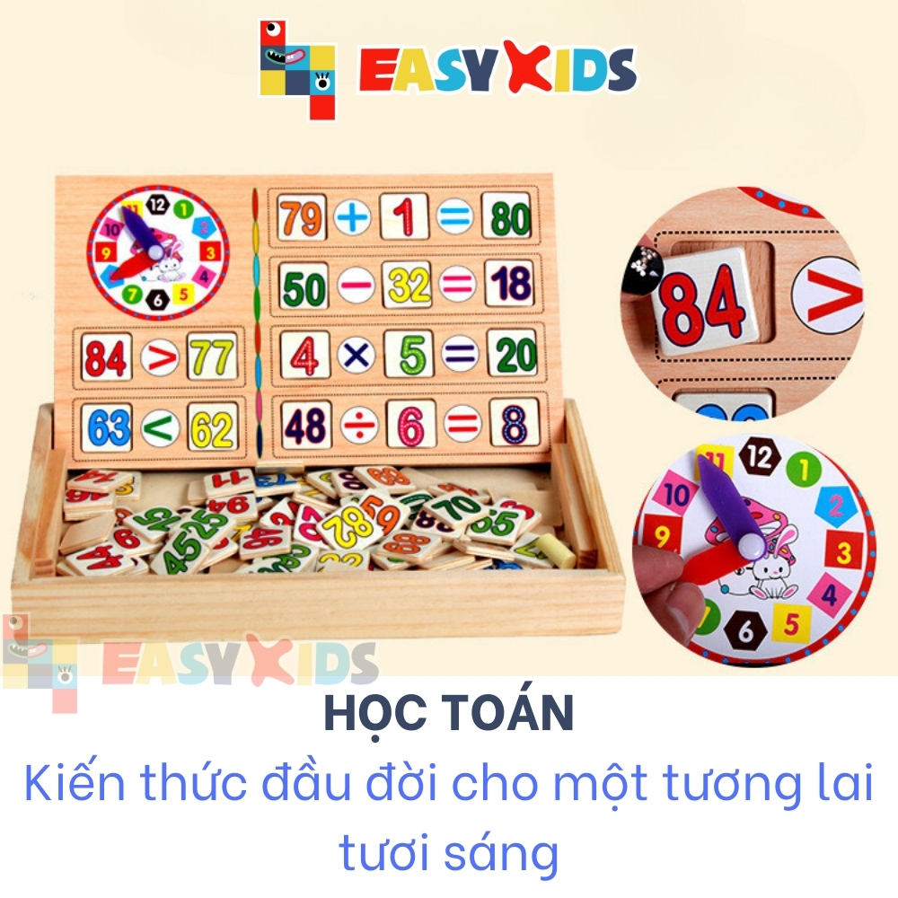 Đồ Chơi Giáo Dục Hộp Toán Học Đa Năng 100 Que Tính, Chữ Số, Bảng 2 Mặt Kèm Đồng Hồ