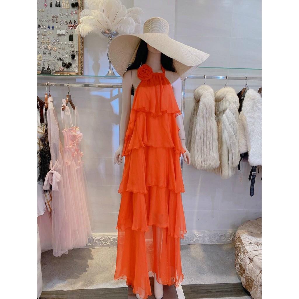 Đầm Maxi Nữ NHIHOUSE71 Cổ Yếm Đi Biển Bèo 5 Tầng Đính Bông Sang Chảnh Chất Voan Mềm Mại Nhẹ Mát 50 - 65K