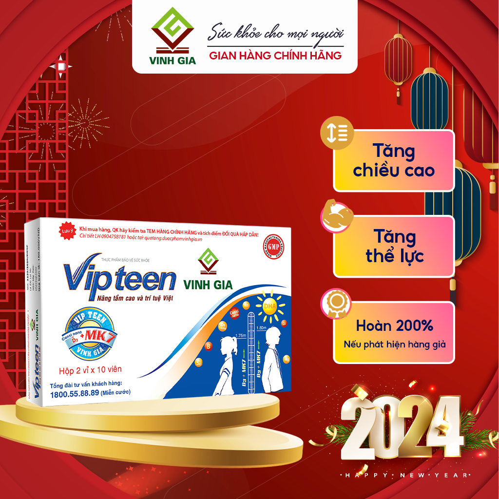 Hộp Viên Uống VIPTEEN VINH GIA Bổ Sung Canxi Nano D3 MK7 Tăng Chiều Cao Cho Trẻ 9 -18 tuổi