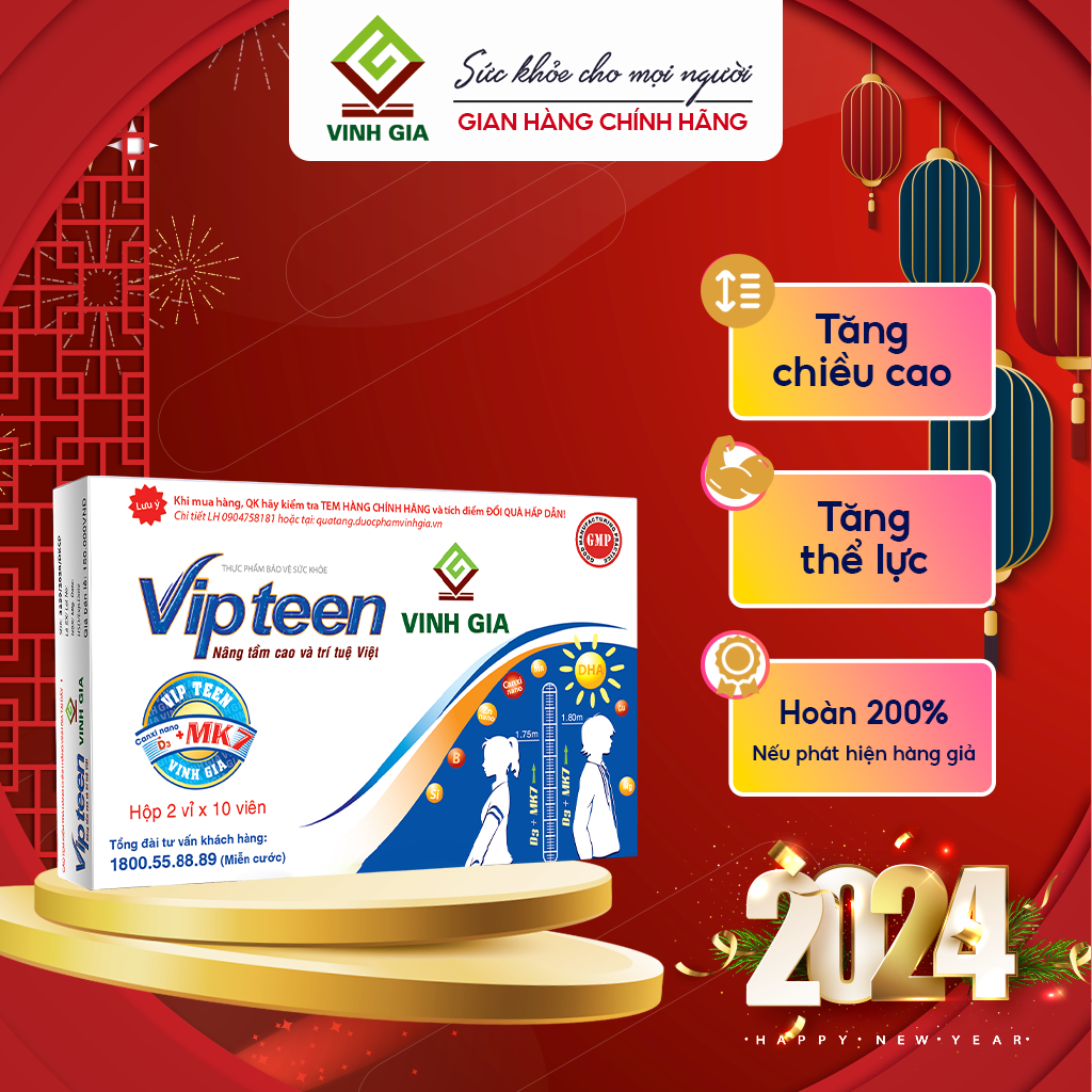 [Combo 6 tặng 1] hộp Viên Uống VIPTEEN VINH GIA Bổ Sung Canxi Nano D3 MK7 Tăng Chiều Cao Cho Trẻ 9 -18 tuổi (20 Viên)