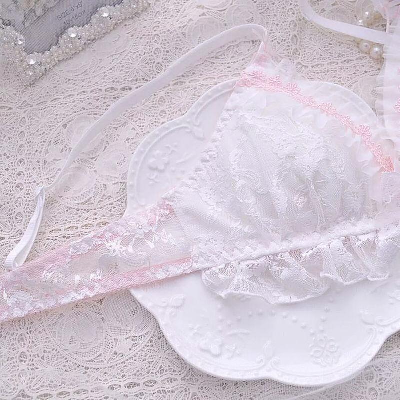 Nữ Sinh Lolita Ren Trong Suốt Áo Ngực Và Quần Bộ Nhật Bản Dễ Thương Kawaii Đồ Lót Áo Ngực Thông Bộ Quần Lót Quần Sịp Nữ Cô Gái