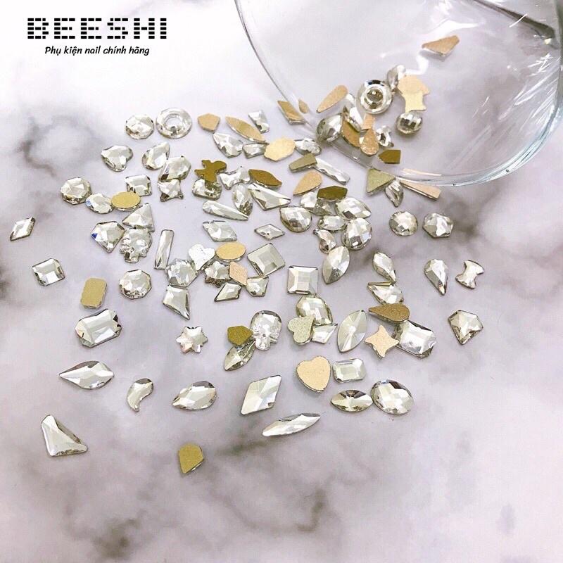 Đá khối chân bằng mix size 100 viên, Trắng, AB, Vàng- beeshi shop nail