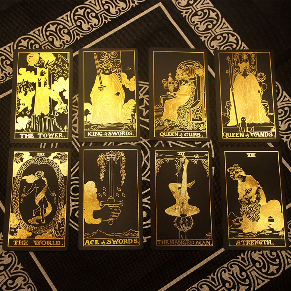 [Bài Nhựa Size Gốc] Bộ Bài Tarot Gold Foil Cao Cấp Waite Black Chất Liệu PVC Chống Nước  The Fool Hộp Cứng