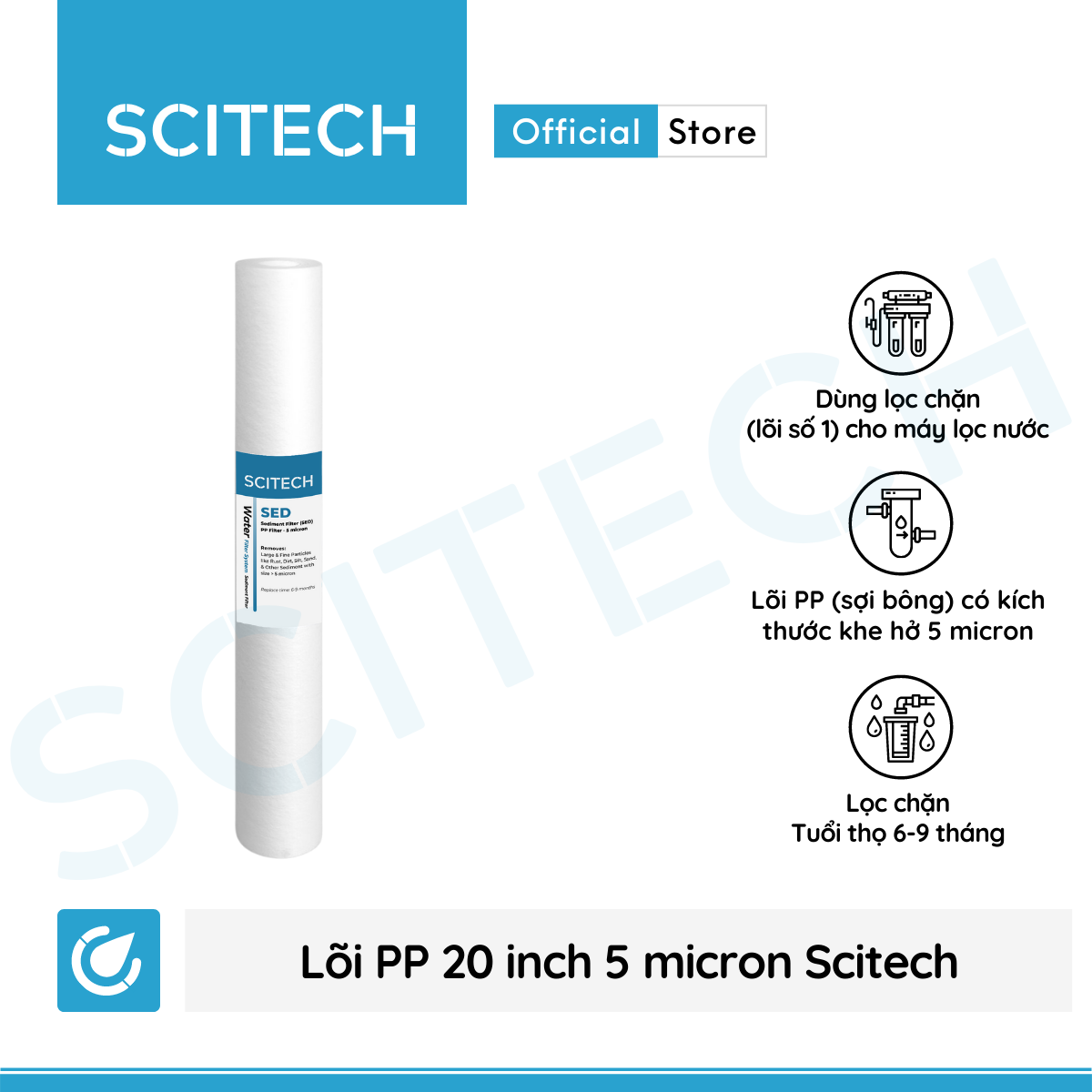 Bộ lõi lọc nước số 1,2,3 20 inch by Scitech dùng trong máy lọc nước RO, bộ lọc thô - Hàng chính hãng