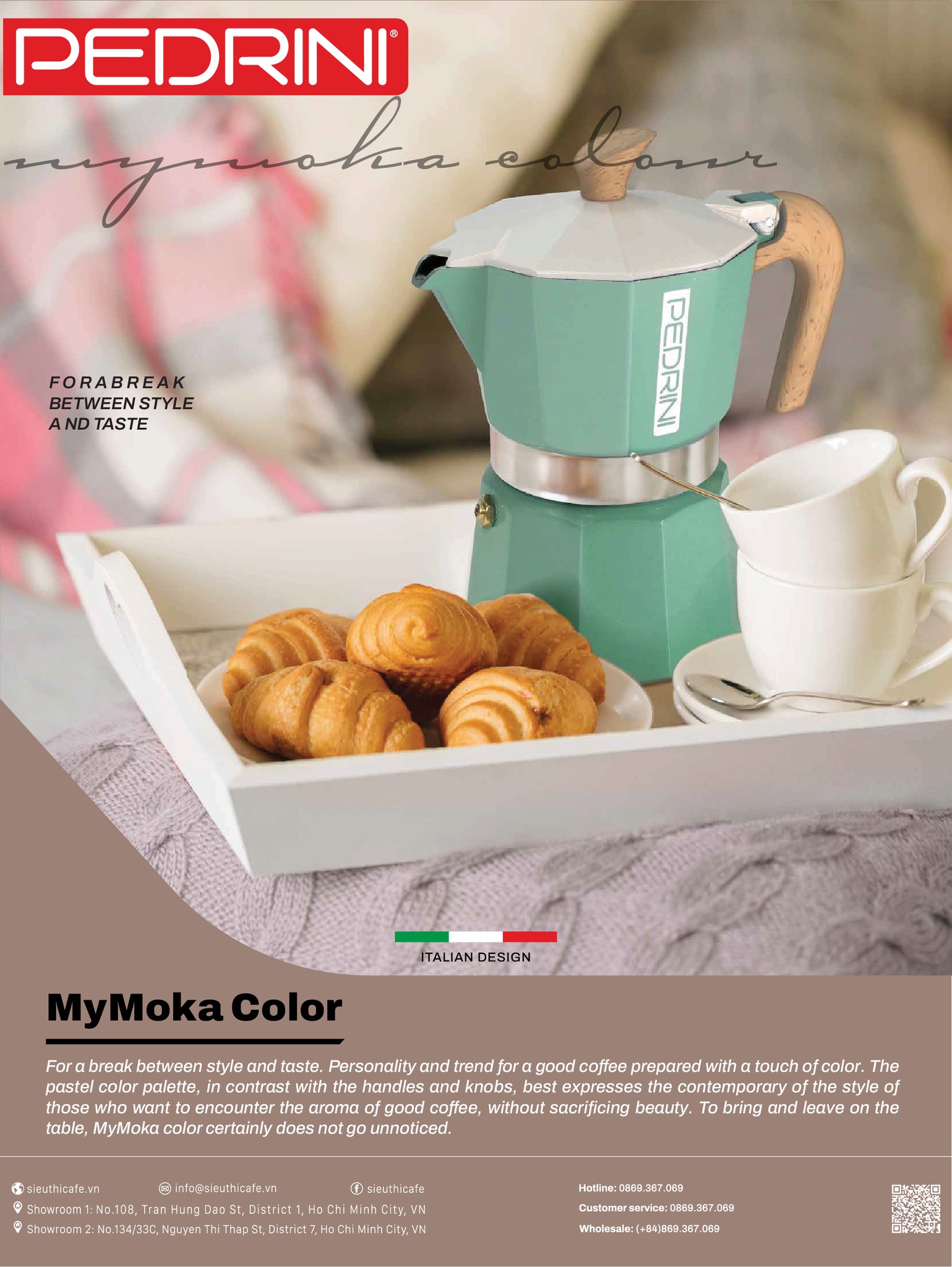 Ấm pha cà phê PEDRINI MyMoka Color - Aluminium - 2 cup /3 cup [ Hàng Chính Hãng