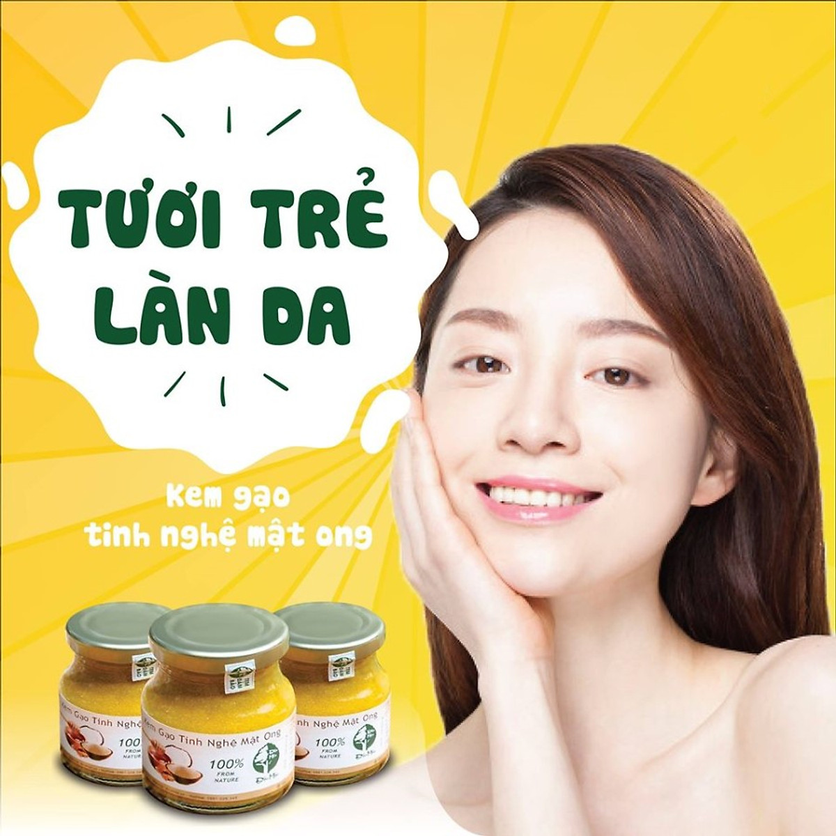 Kem Gạo Tinh Nghê Mật Ong Độc Mộc Dưỡng Trắng Da -  NGừa Mụn - Xóa Thâm  - Ngăn Ngừa Lão Hóa Tặng Kèm Muối Ngâm Chân Sinh Dược Giúp Ngủ Ngon