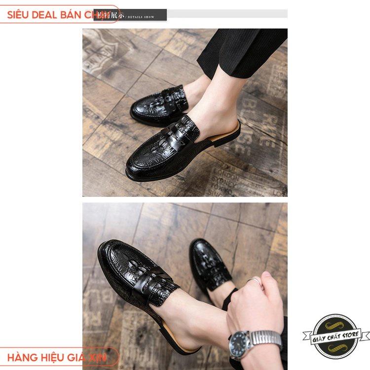 Giày Sục Nam dập vân Đế cao 3 cm ️ chất liệu da mềm