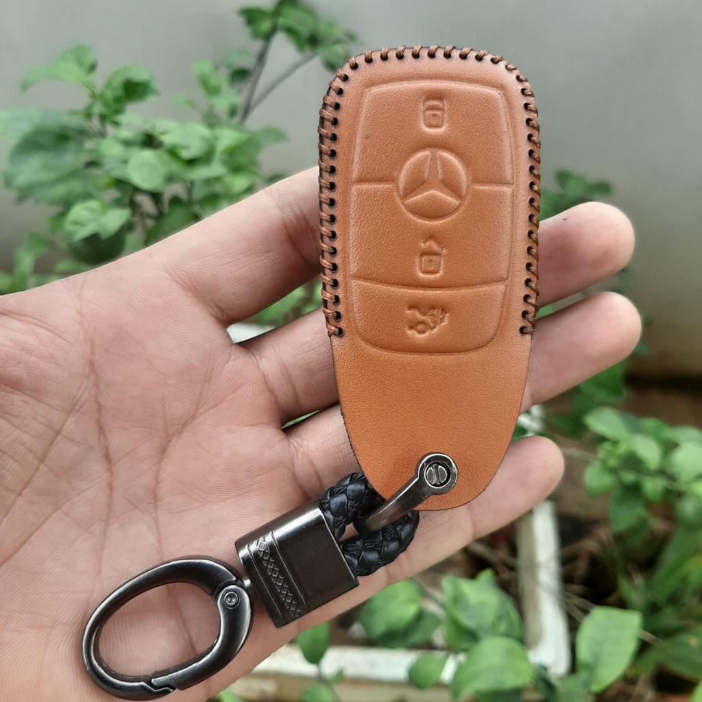 Bao da chìa khoá Mercedes handmade da thật, bao da chìa khoá Mec có khắc tên và sđt