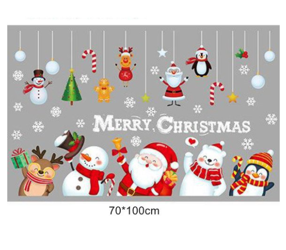 Decal trang trí Noel - Rèm dây ông già Noel và những người bạn phát quà