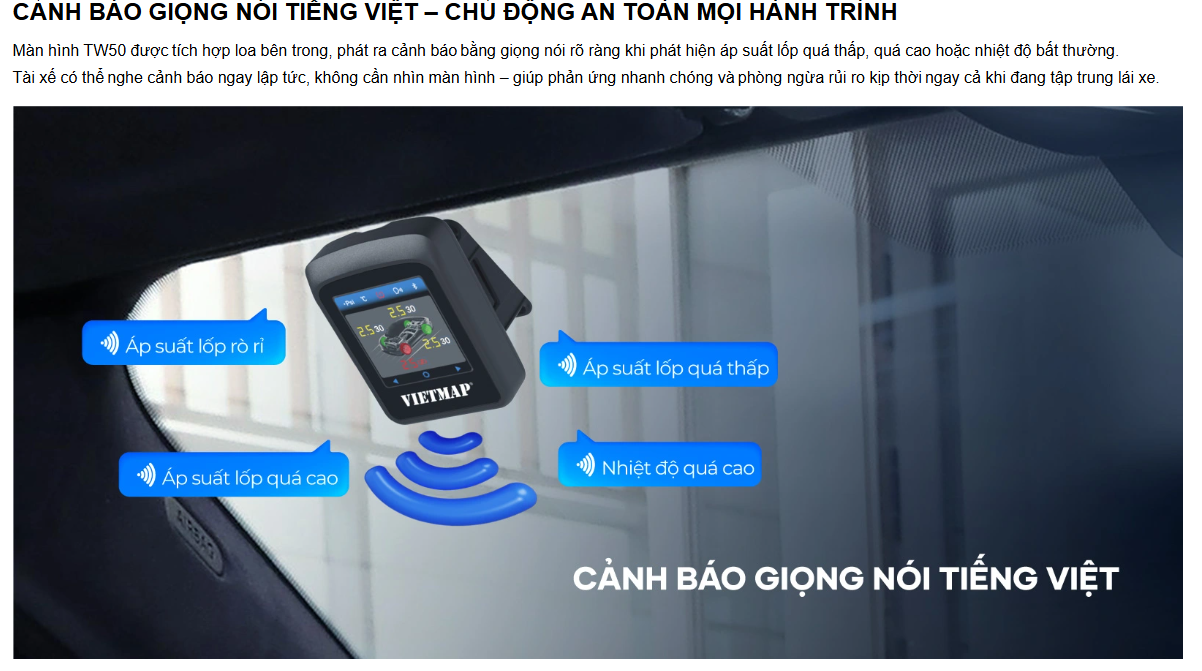 Bộ cảm biến áp suất lốp cao cấp VIETMAP TW50 - Hàng chính hãng