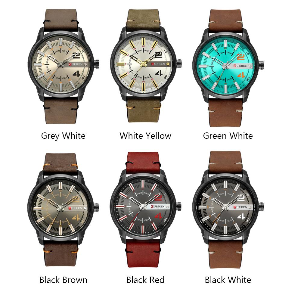Đồng hồ Curren dây da thời trang Nam Quartz Analog Date Relogio Masculino - Xám trắng