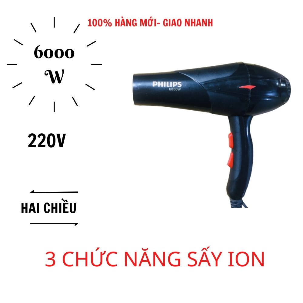 Máy sấy tóc, công suất lớn 6000w/ 2 chiều nóng - lạnh, sấy nhanh khô, chăm sóc tóc, bảo vệ tóc hiệu quả, tạo kiểu dễ dàng/ tích hợp nhiều tính năng sấy/ mát - ấm - nóng, luồng gió mạnh/sử dụng cho cả Salon tóc chuyên nghiệp