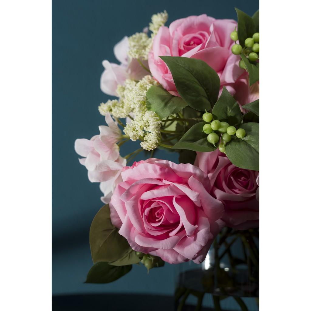HD8775_Hoa vải Hoa bó hồng nở size trung và cẩm tú cầu