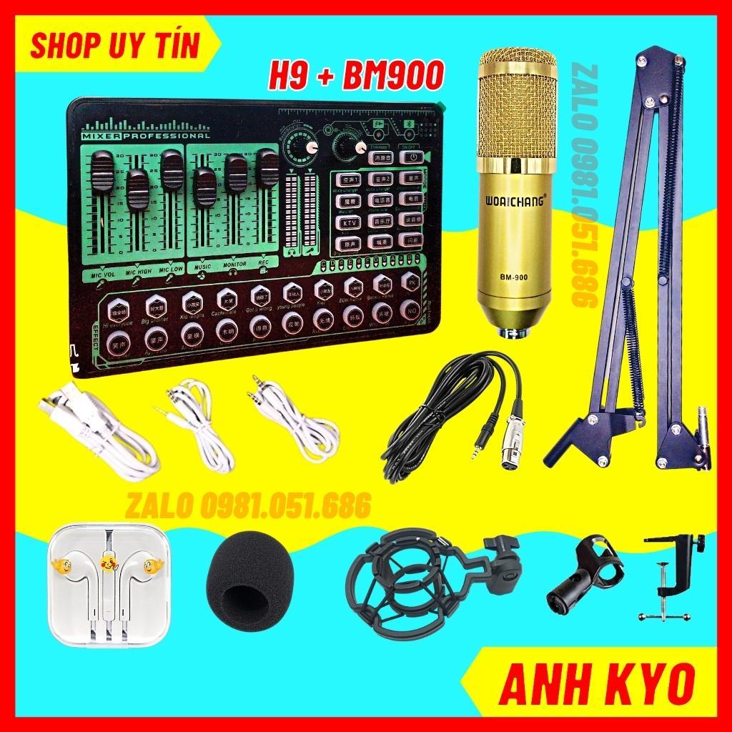 Bộ mic thu âm, mic livestream H9 2021 BM900 có bluetooth, tiếng cười vỗ tay, autotune, chế độ giả giọng đàn ông phụ nữ