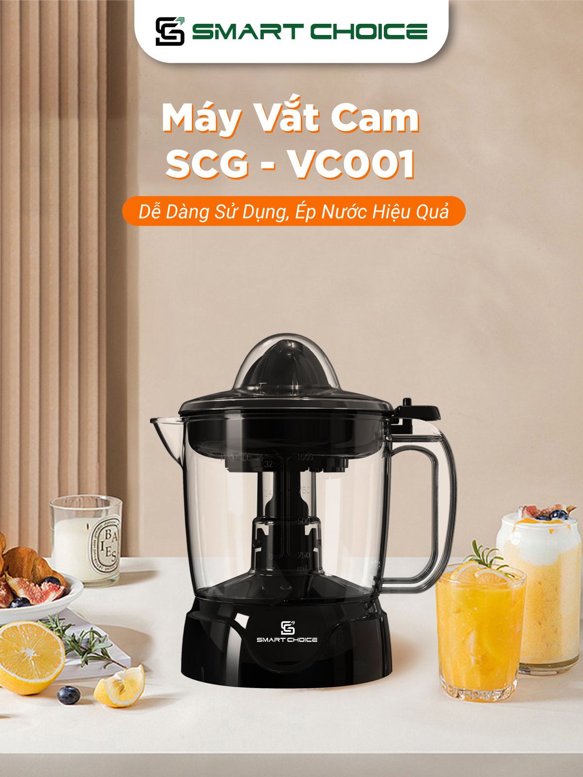 Máy Vắt Cam SmartChoice SCG-VC001 30W 1000ml, Máy Vắt Nước Cam Bằng Điện Tự Động Đảo Chiều Cao Cấp Hàng Chính Hãng