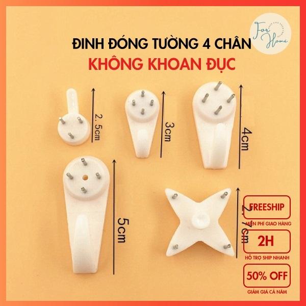 SIÊU CHẮC Đinh Đóng Tường 4 Chân Không Khoan Đục Nhựa Trắng Tiện Lợi