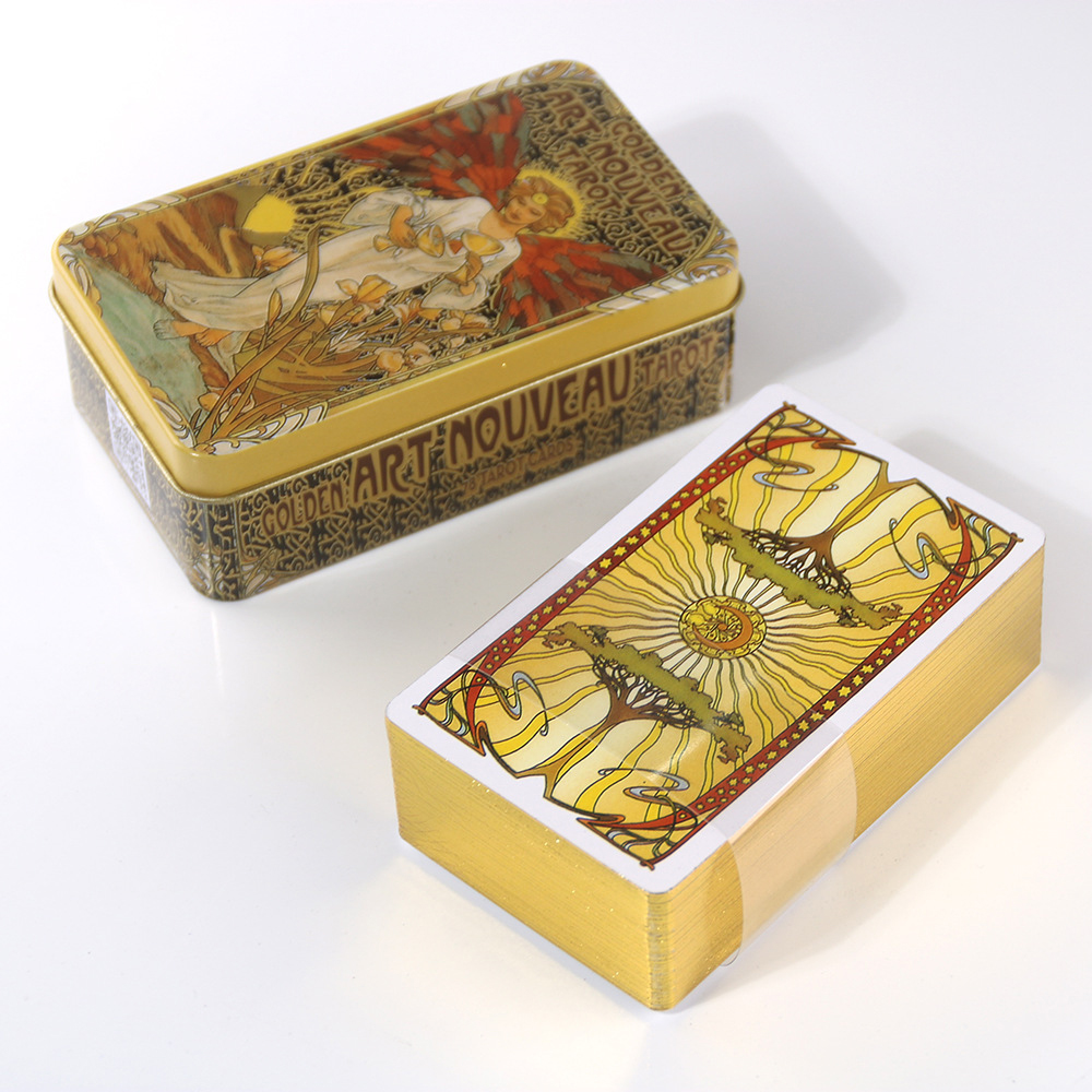 Bộ Bài Golden Art Noveau Tarot Hộp Thiếc Mạ Cạnh Vàng 78 Lá
