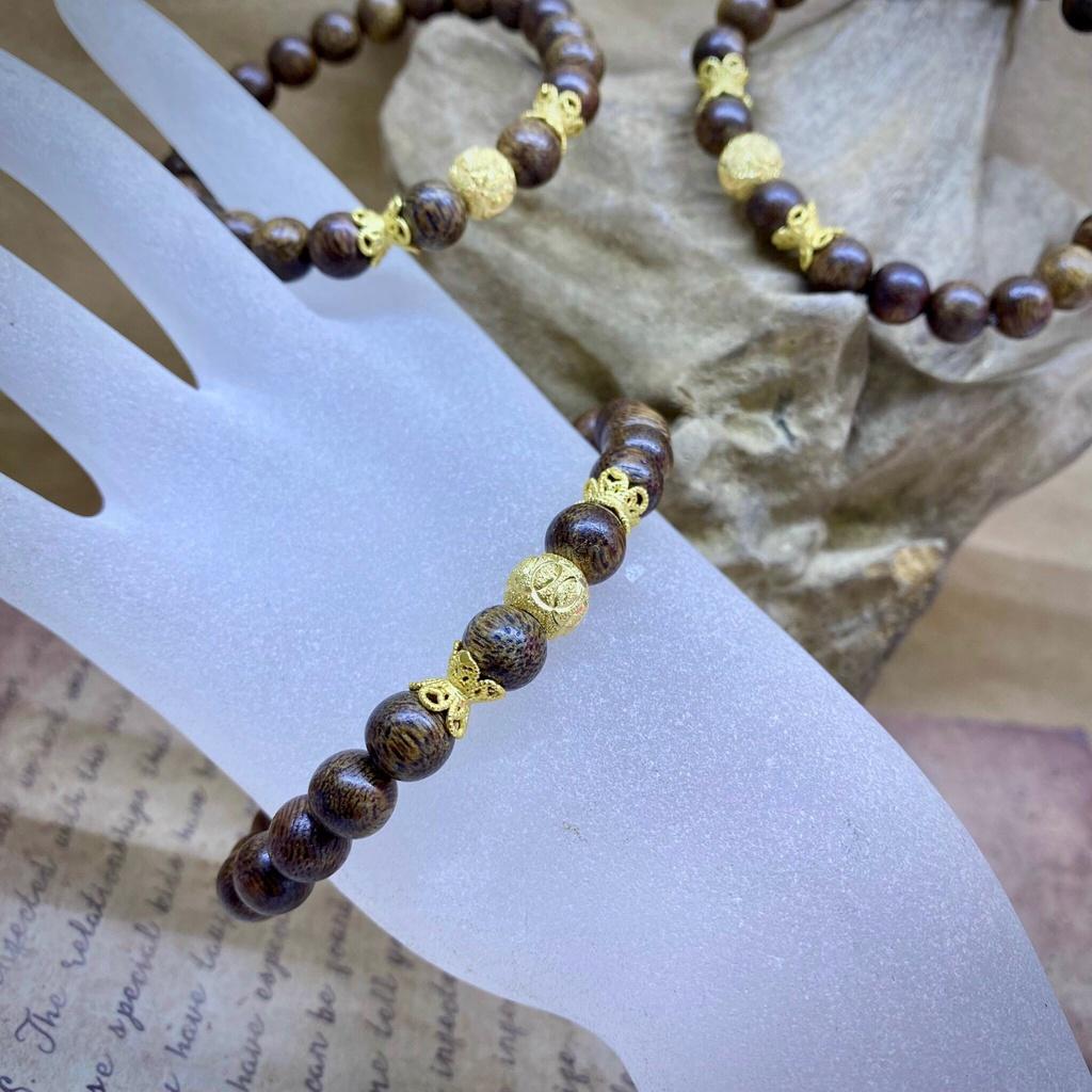 Vòng tay trầm tốc mix bạc si vàng