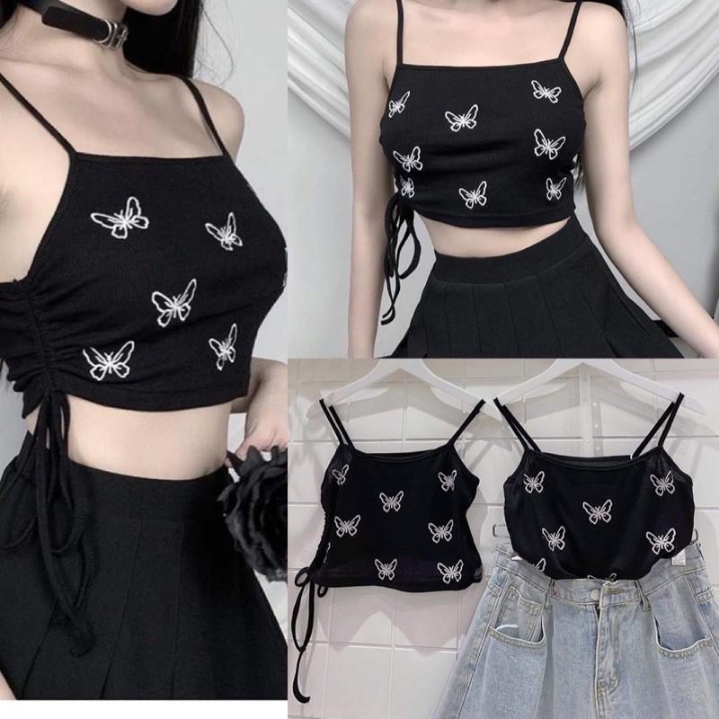 Áo Hai Dây, Áo 2 Dây CROPTOP BODY HÌNH BƯỚM Dây Rút Eo