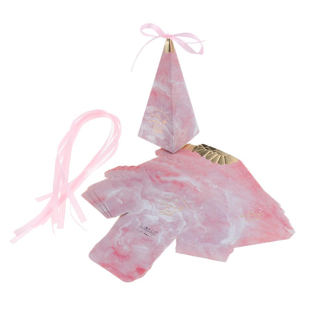12 Pieces Beautiful Triangular Wedding Candy Box Ribbon Gift Candy Boxes Case