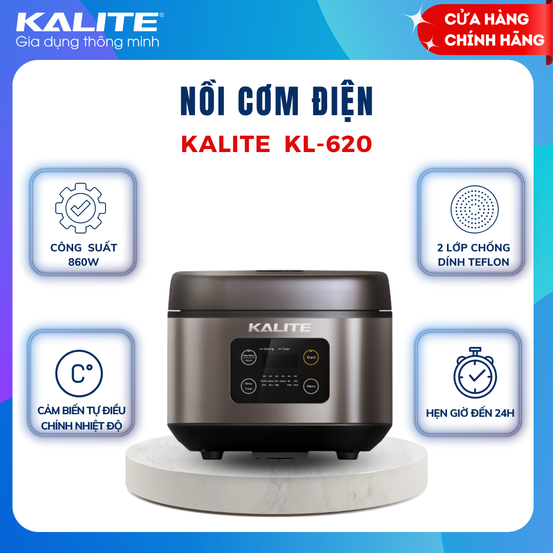 Nồi cơm điện tử đa năng Kalite KL 620, công suất 860W, dung tích 1.8L, bảng điều khiển tiếng Việt, hàng chính hãng