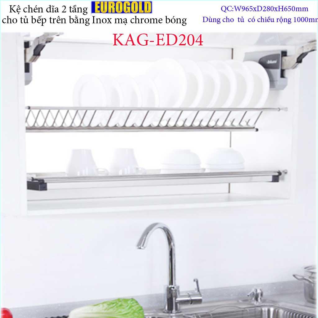 Kệ chén dĩa âm tủ KAG-ED204 - 96.5cm, Kệ chén bát 2 tầng chữ V có khay hứng nước Inox sáng bóng tiện dụng thiết kế đẹp