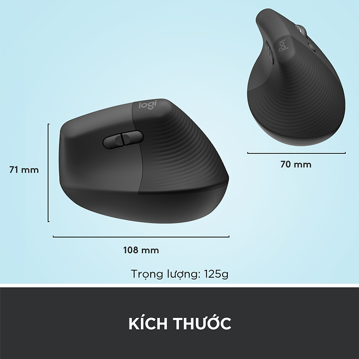 Chuột công thái học không dây Logitech Lift Vertical Ergonomic Đen-Hàng Chính Hãng