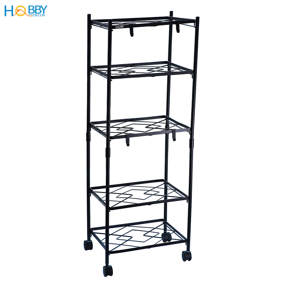 Kệ đựng xoang nồi nhà bếp 5 tầng lắp ráp tiện dụng Hobby Home Decor KB5T - sơn tĩnh điện và có bánh xe di chuyển