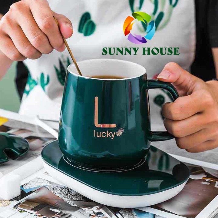 Cốc hâm nóng giữ nhiệt ly sứ , ly thủy tinh cốc chưng yến ,đa năng ,kèm đế và thìa mạ vàng cao cấp