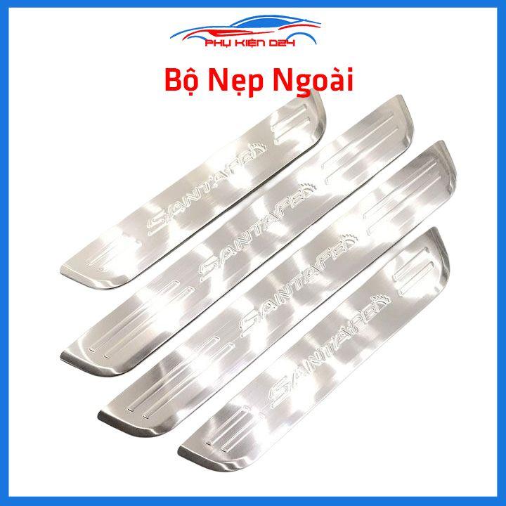 Bộ ốp bậc cửa trong ngoài nẹp bước chân Santafe 2019-2020-2021-2022 Inox chống trầy trang trí xe