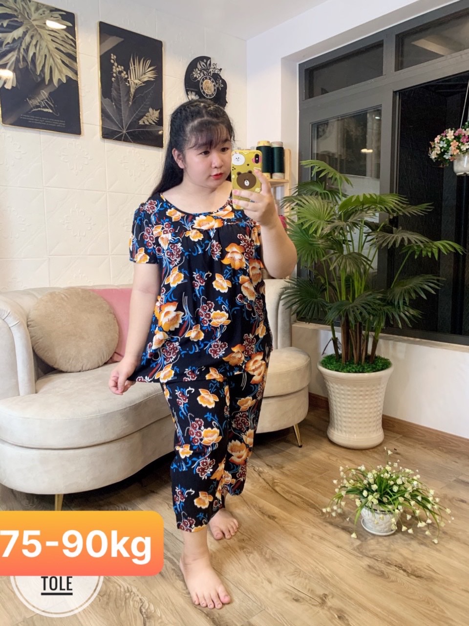 [HCM] (75-90kg) Đồ bộ bigsize lửng chất liệu tole - lanh. hoa- gấu - tim - thổ cẩm - thỏ - cún/chó - hoạt hình - ngôi sao - chuột mickey -chấm bi. botolelung1bigsize90kg