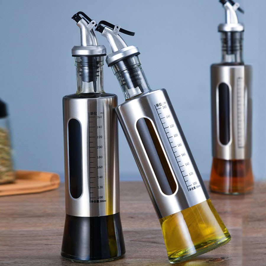 Chai Đựng Dầu Ăn Nước Mắm, Bình Rót Dầu Ăn Nước Mắm Thủy Tinh Bọc Inox Cao Cấp Đủ Dung Tích 200-300-500ml