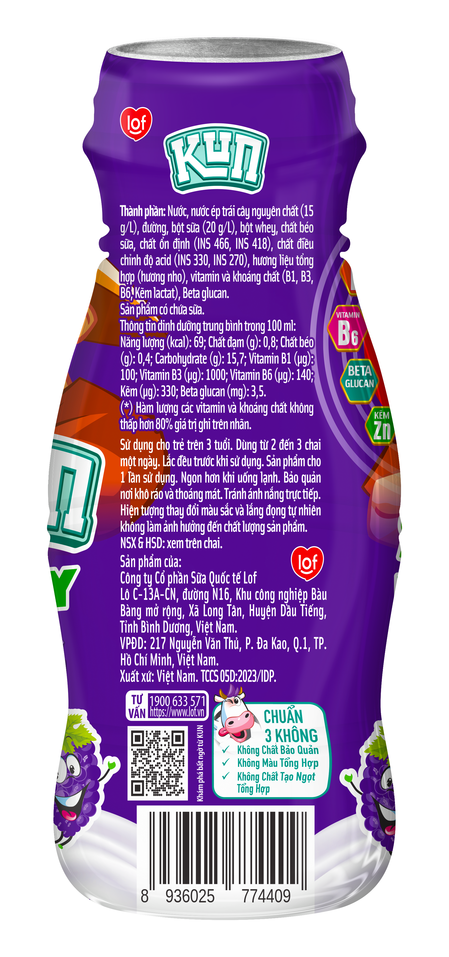 Thùng 48 chai Sữa trái cây KUN hương nho 85ml