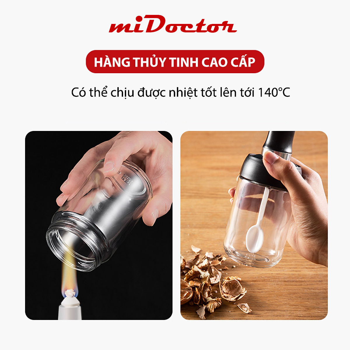 Hũ Lọ Đựng Gia Vị Bằng Thủy Tinh Kèm Thìa Cao Cấp Thông Minh Chính Hãng miDoctor