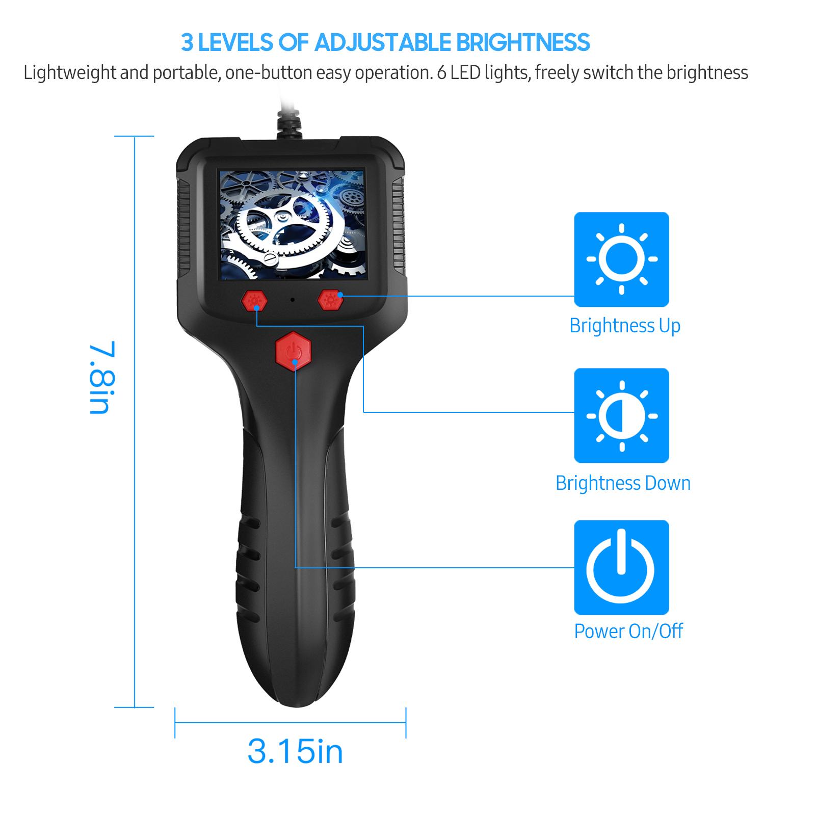 P100 Industrial Endoscope 8mm 1080P Digital Borescope IP67 Waterproof Snake Scope Camera Handheld Inspection Camera with 2.4'' IPS Screen 6 LED-Lights