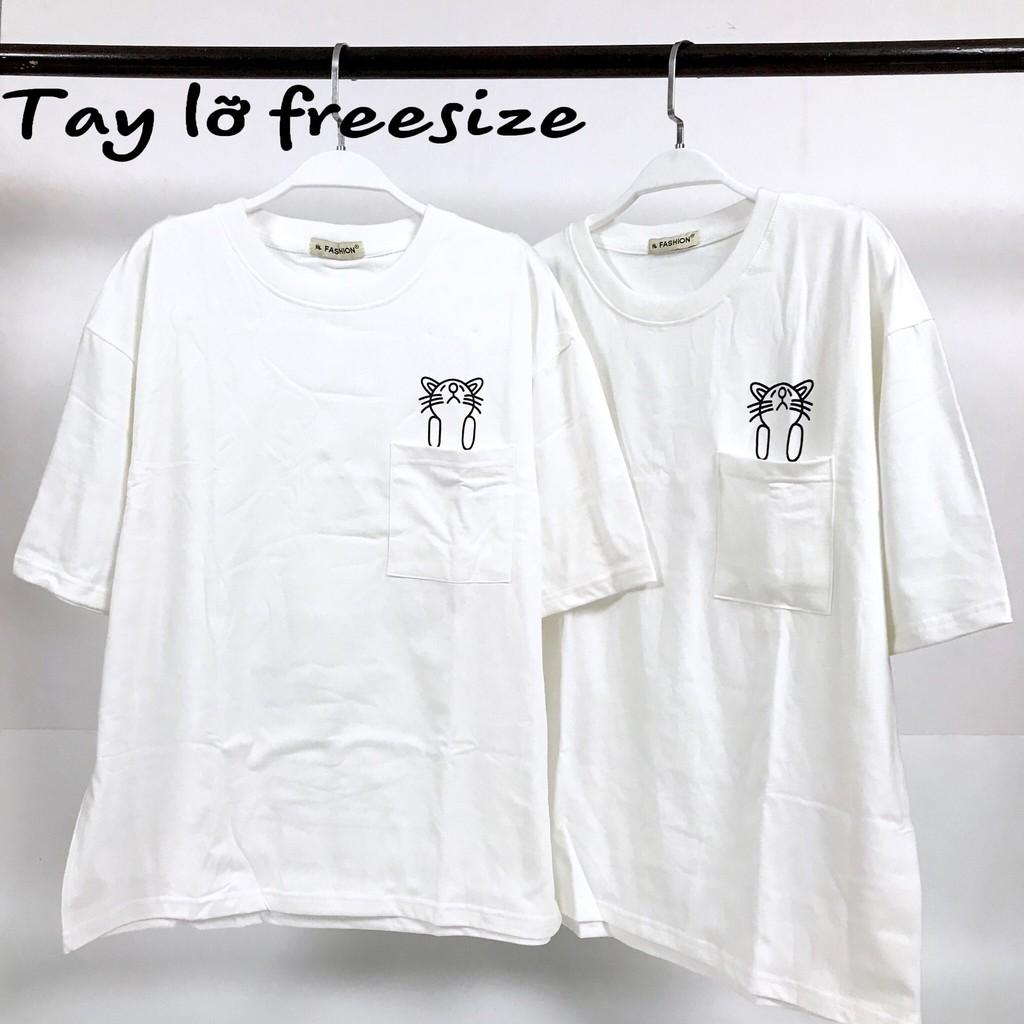 ÁO THUN TAY LỠ UNISEX - mèo túi đơn giản