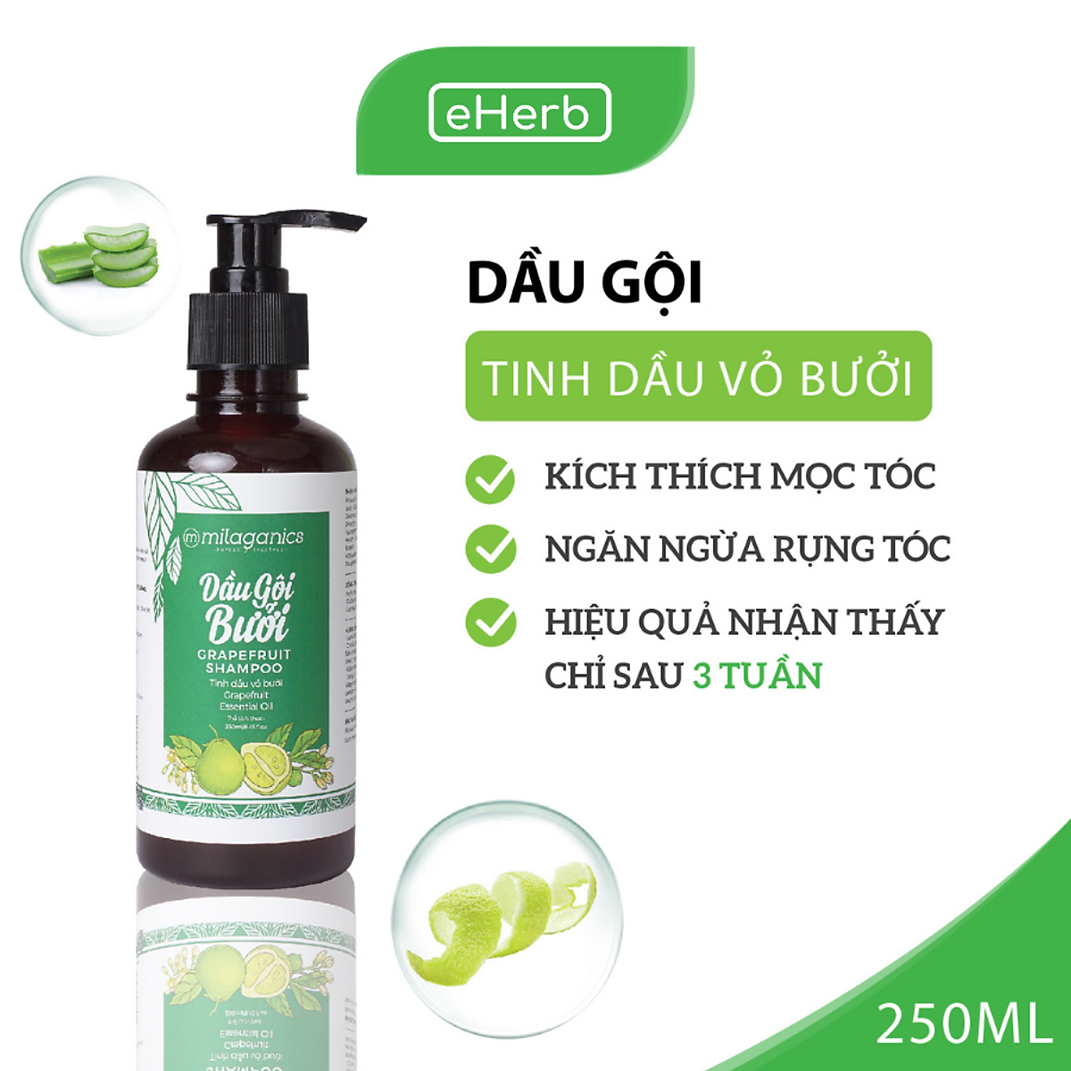 Combo 2 Dầu Gội Tinh Dầu Bưởi Kích Thích Mọc Tóc, Ngăn Ngừa Rụng Tóc MILAGANICS 250ml