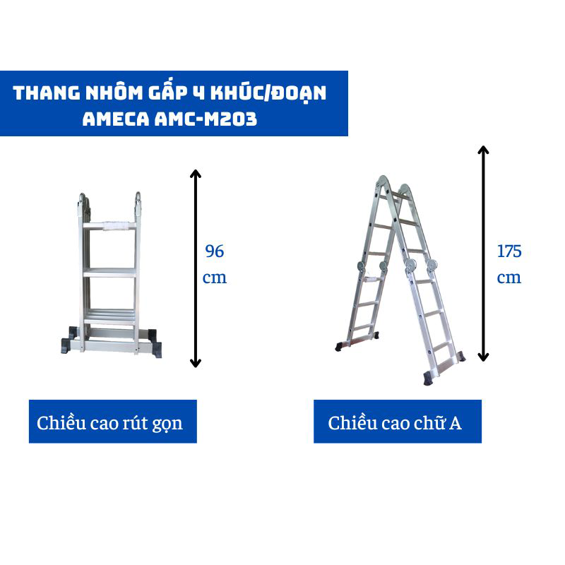 Thang Gấp Đa Năng Ameca 4 Đoạn AMC-M203 Nhôm hợp kim cao cấp