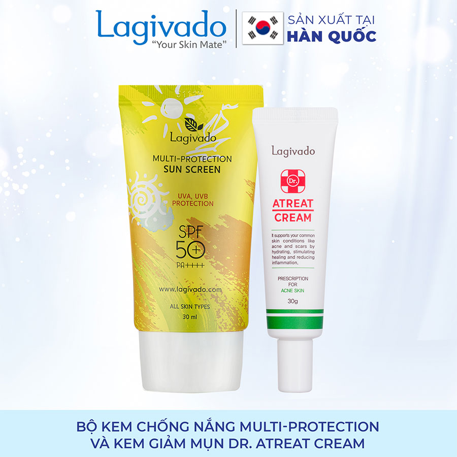 Bộ đôi Kem chống nắng Hàn Quốc Lagivado Multi-Protection 30 g và Kem giảm mụn Dr. Atreat Cream 30 ml