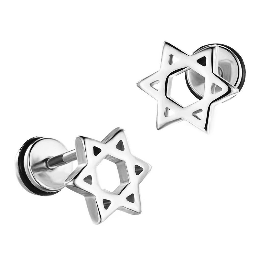 2X Star of David Stainless Steel Ear Stud Earrings Screw Women Man Gift Silver