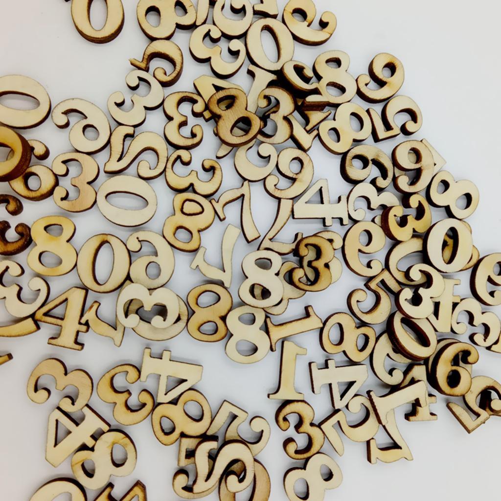 200 Pieces Unfinished Wooden Pieces Arabic Numbers Embellishment & 200 Pieces Wooden Letters Alphabet Slices MDF Wood for DIY Kids Toys Crafts