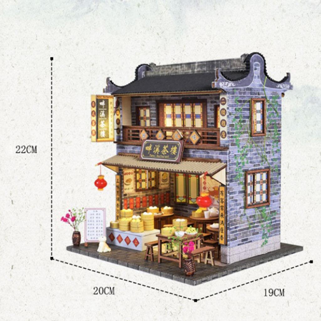 1/24 DIY Miniature Dollhouse Creative Teahouse with Furniture LED Lights Toy