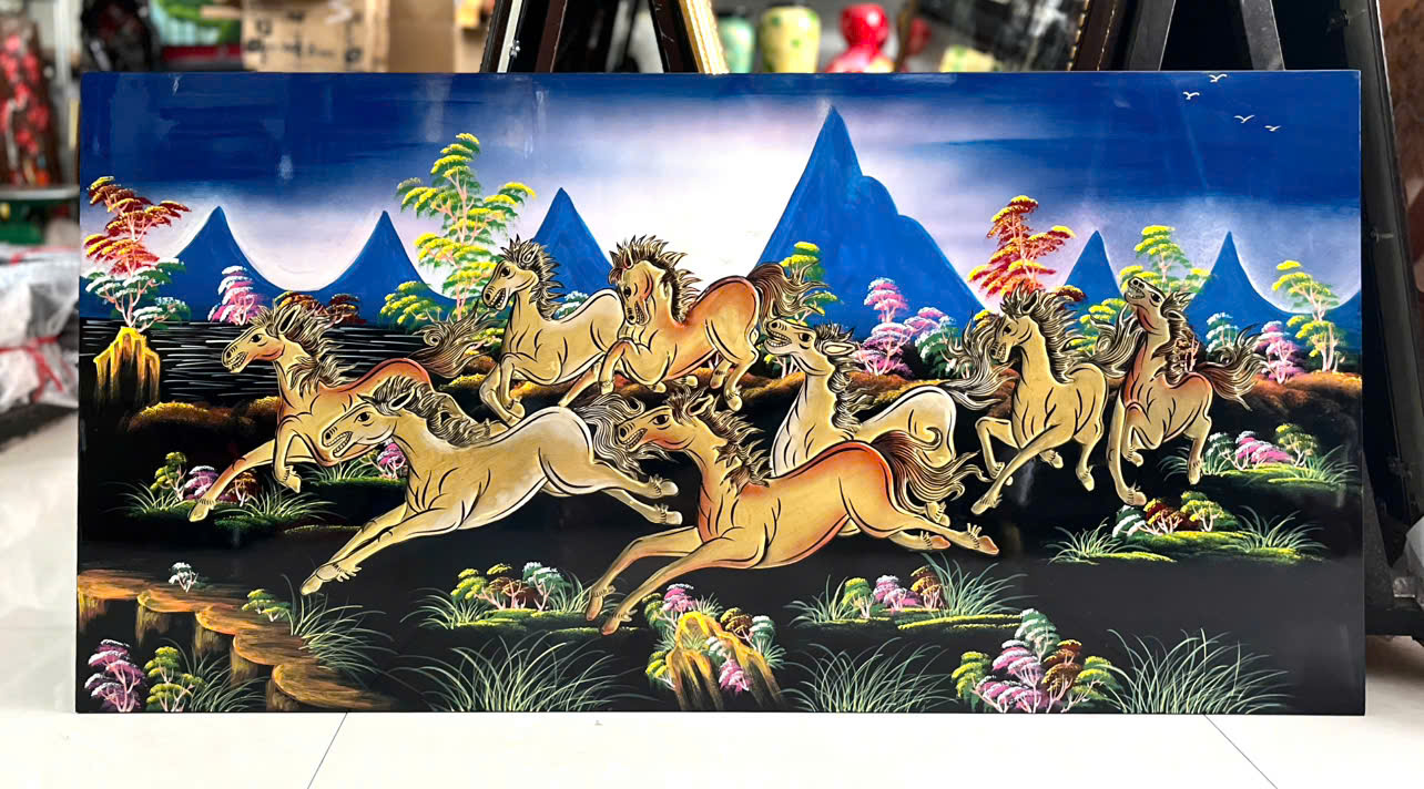 Tranh sơn mài - MÃ ĐÁO THÀNH CÔNG - Đắp nổi hàng xuất khẩu 60x120 cm