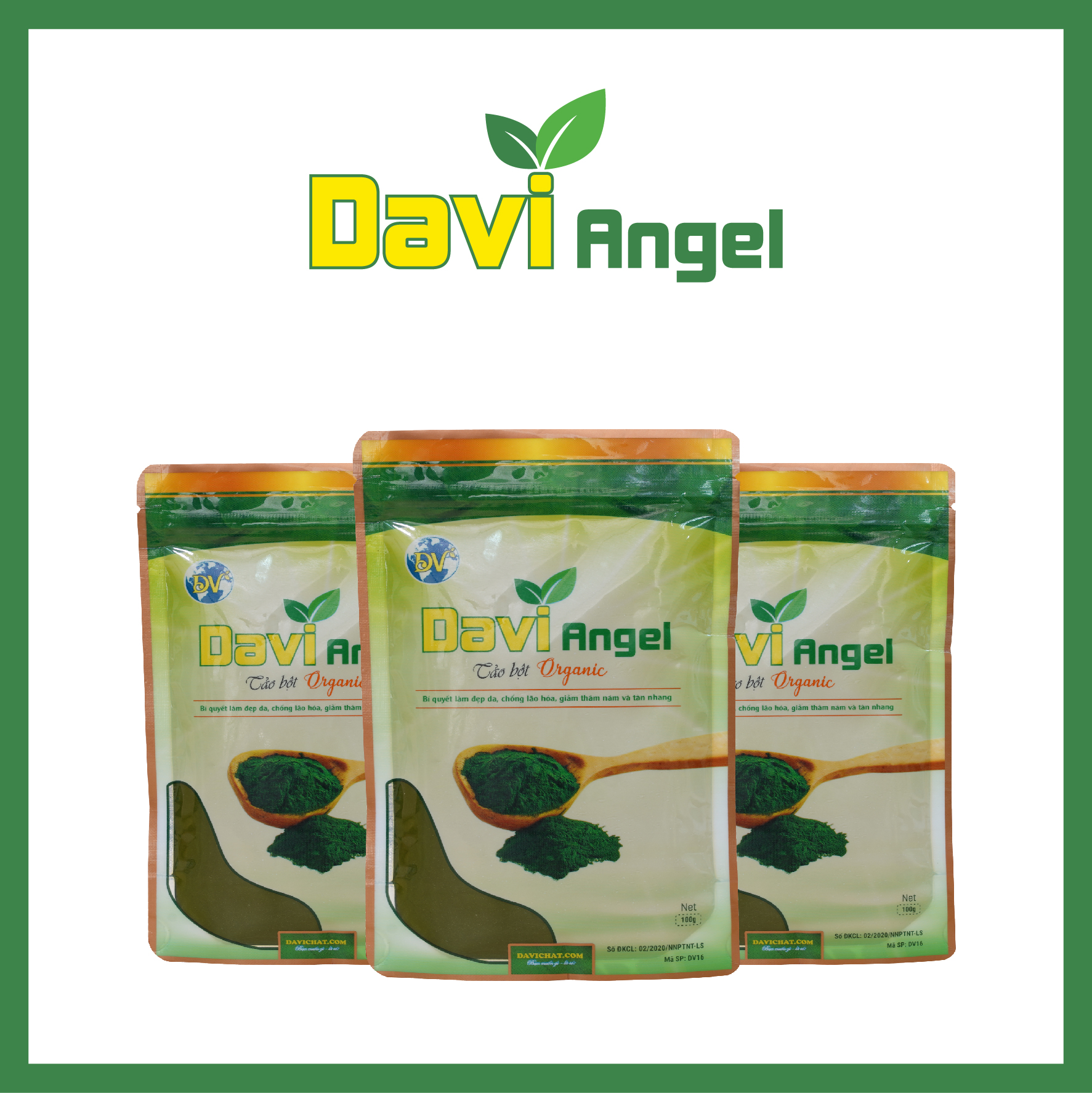 Tảo xoắn Đại Việt Davi Angel Tảo bột giúp cân bằng dinh dưỡng, bổ sung chất xơ tự nhiên, làm đẹp da và tóc DV15/DV16